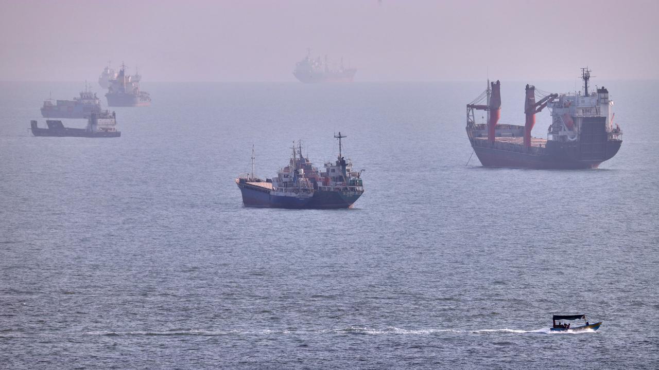 Cargo ships and other commercial vessels in the Strait of Hormuz