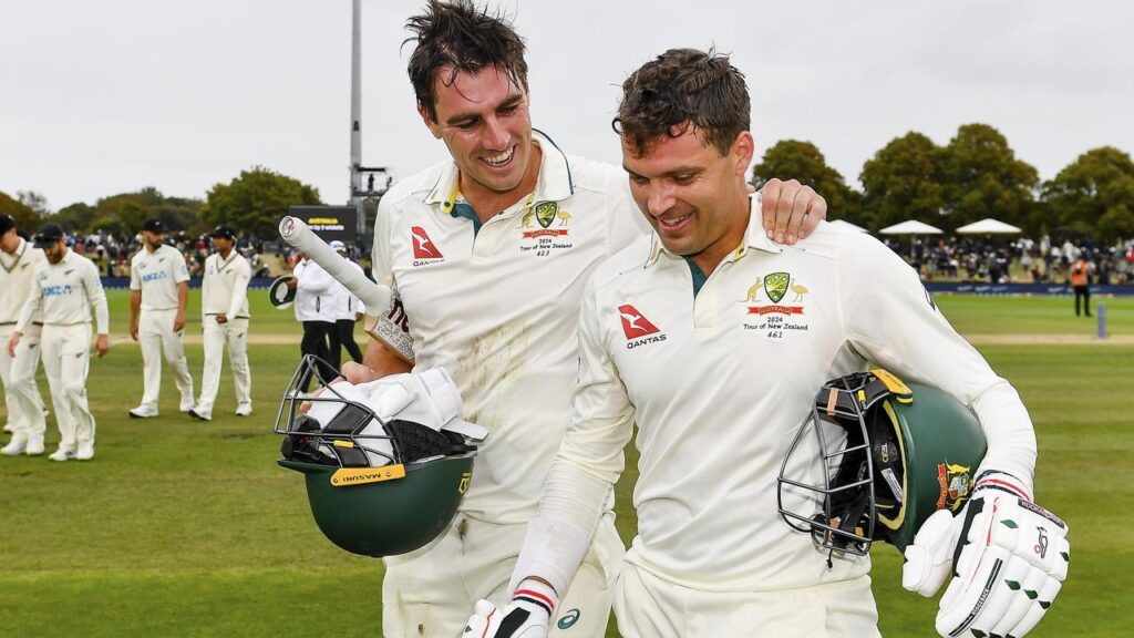 Australia’s Alex Carey is embraced by Pat Cummins after a turning-point Test knock two years ago.

