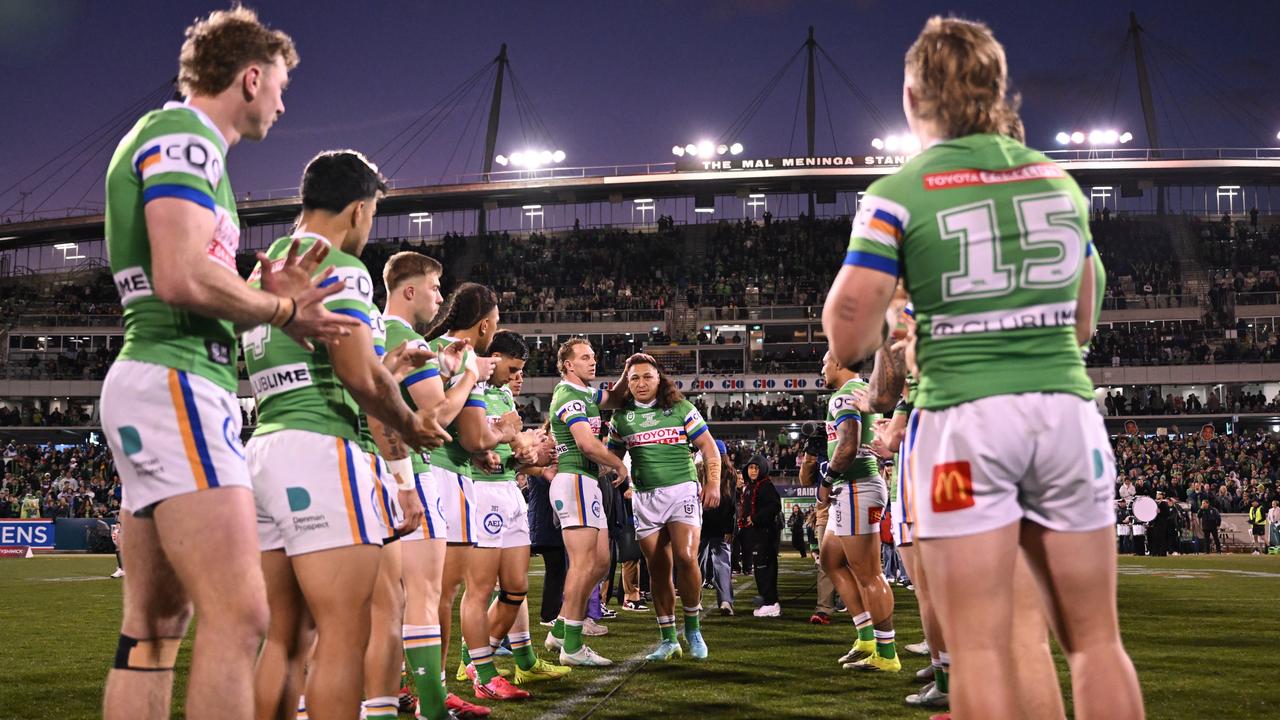 Josh Papali'i of the Raiders receives a guard of honour.