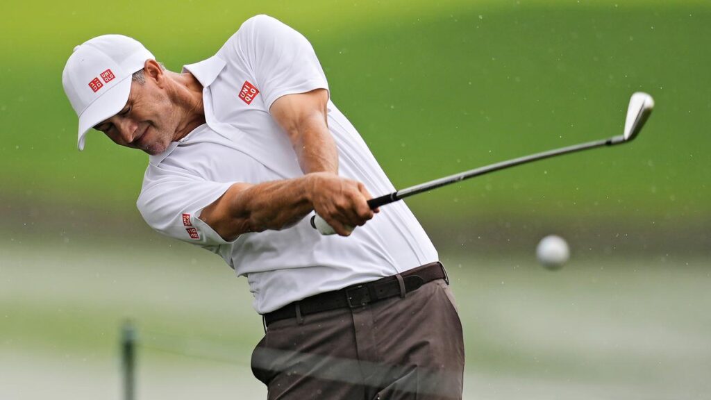 Adam Scott is tied third entering the final round of the Tour Championship in Atlanta.
