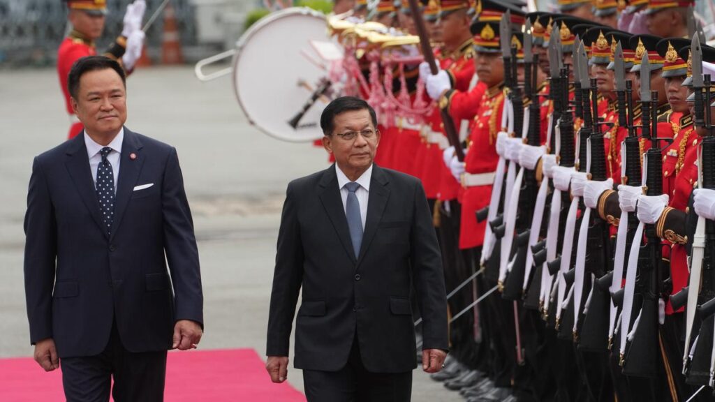 Min Aung Hlaing has sought to reassure his Thai hosts that he’s steering Myanmar towards democracy.
