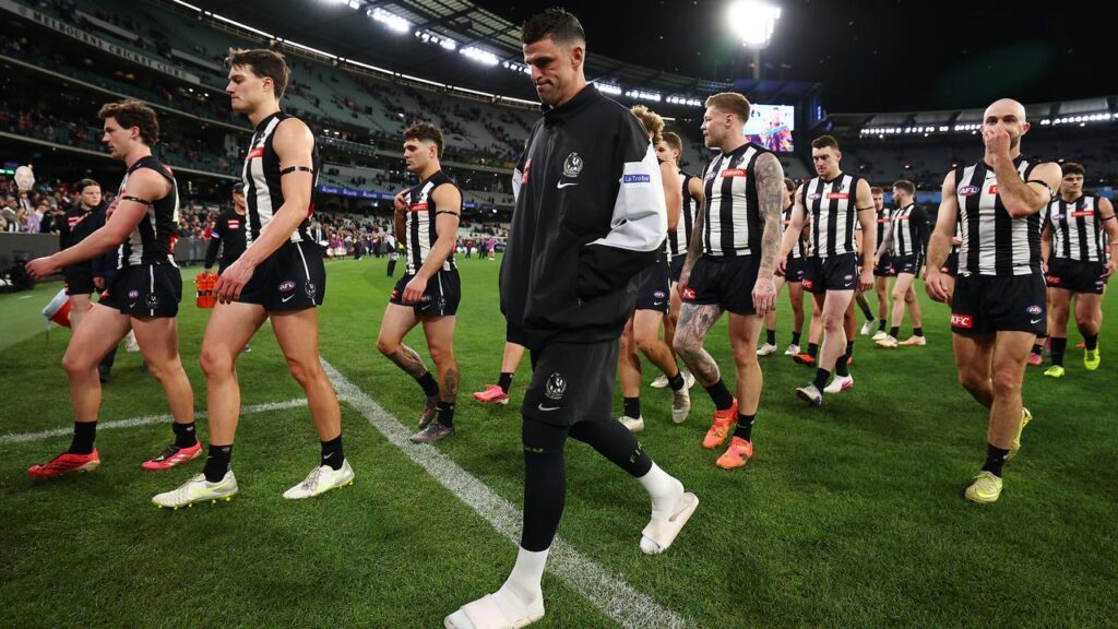 Scott Pendlebury left the MCG looking pensive after sitting out much of the match with Brisbane.
