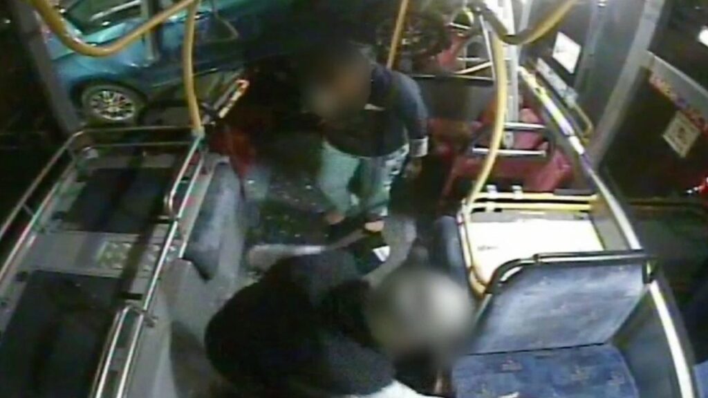 The bus driver sprang into action, helping the woman after her car smashed its way inside his bus.
