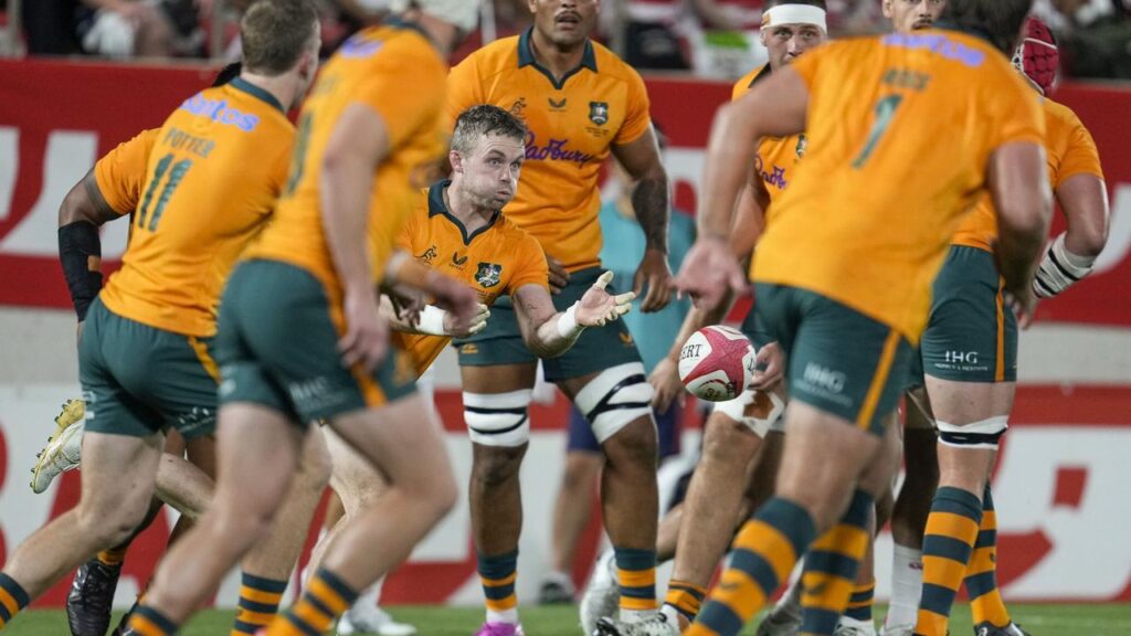Ryan Lonergan (c) puts the Wallabies on the front foot against Japan. 
