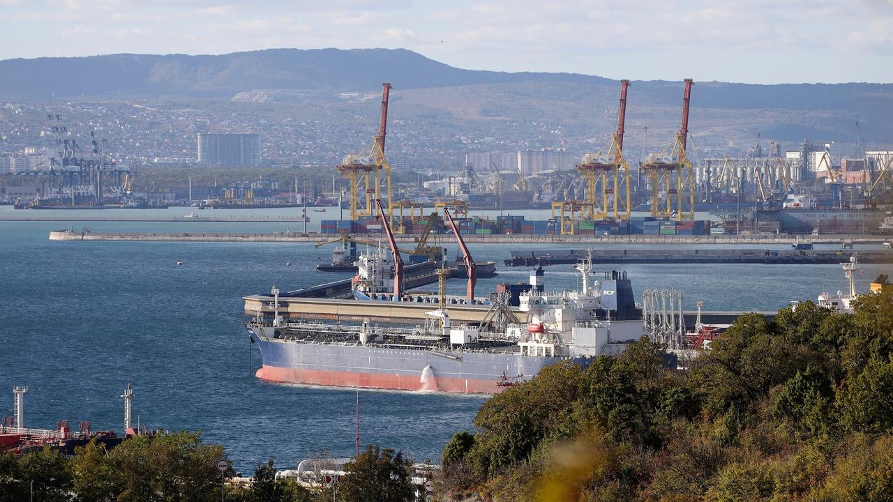 An oil tanker is moored in Novorossiysk, Russia