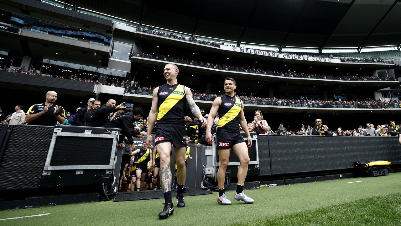 Retiring Richmond greats Nathan Broad and Dion Prestia.