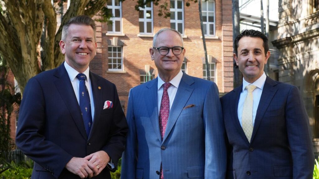 David Crisafulli has confirmed Justice Thomas Bradley (C) will be Queensland’s next governor.

