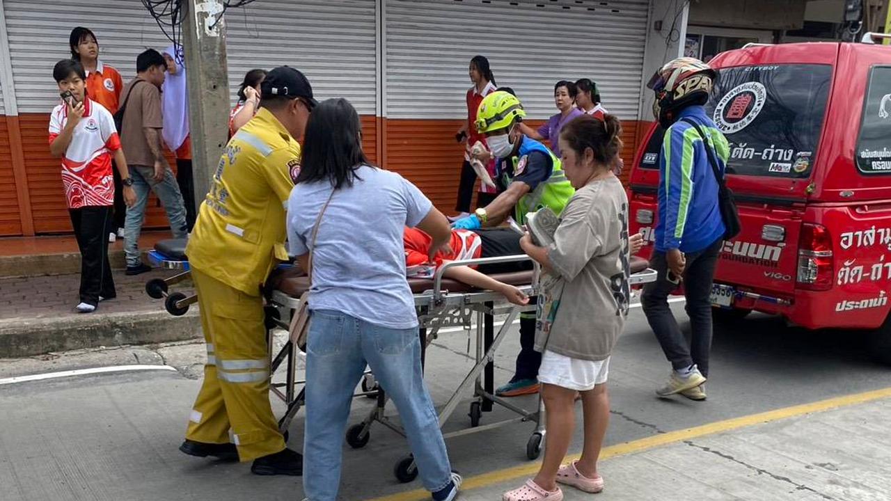 An injured person on a stretcher after a shooting at a Thai school