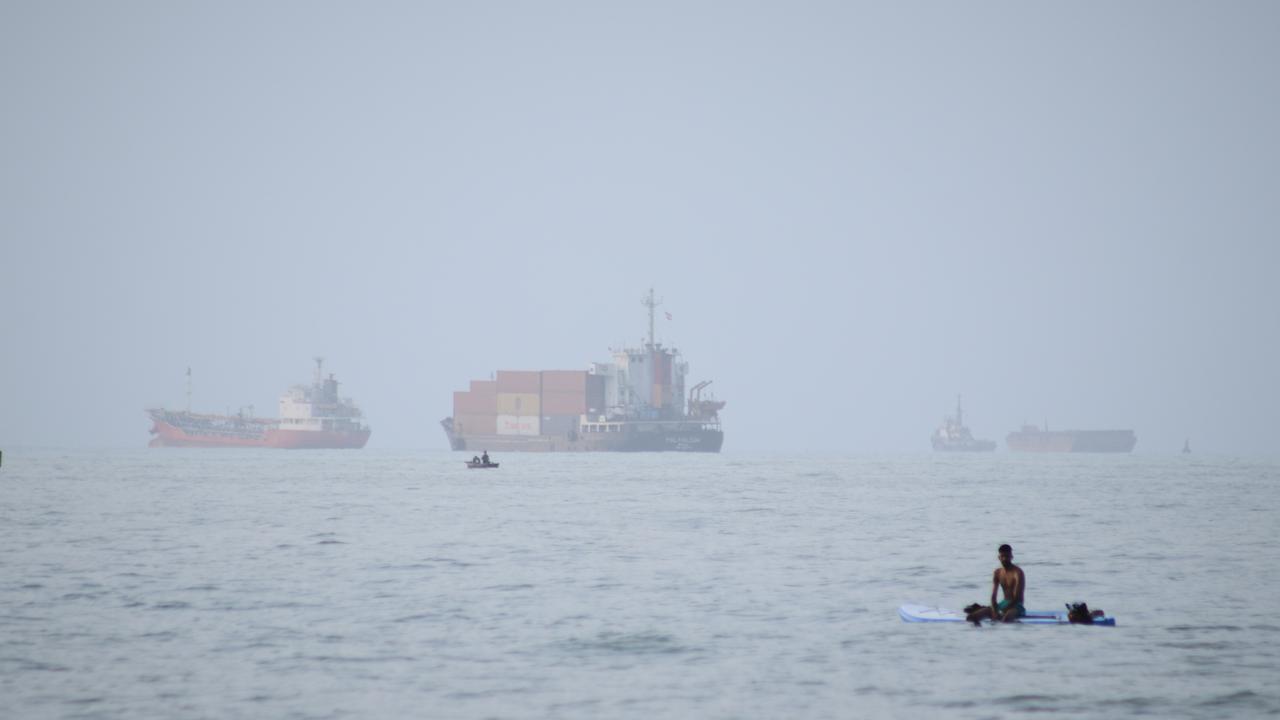Vessels appear anchored in the Strait of Hormuz off Bandar Abbas