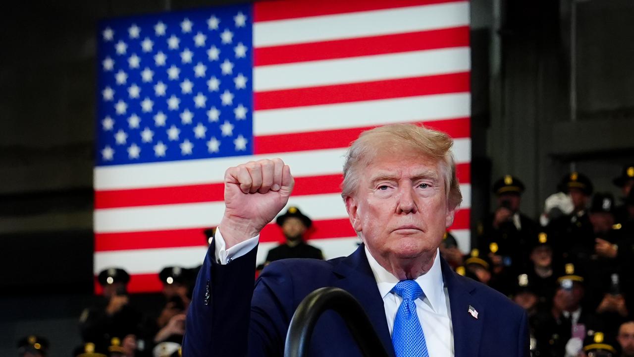 President Donald Trump speaks at a rally in Garden City, New York