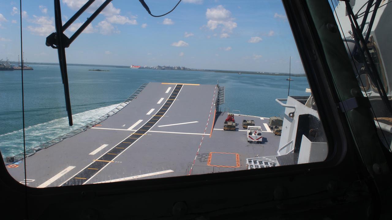 A view from the bridge of HMAS Canberra off Darwin.