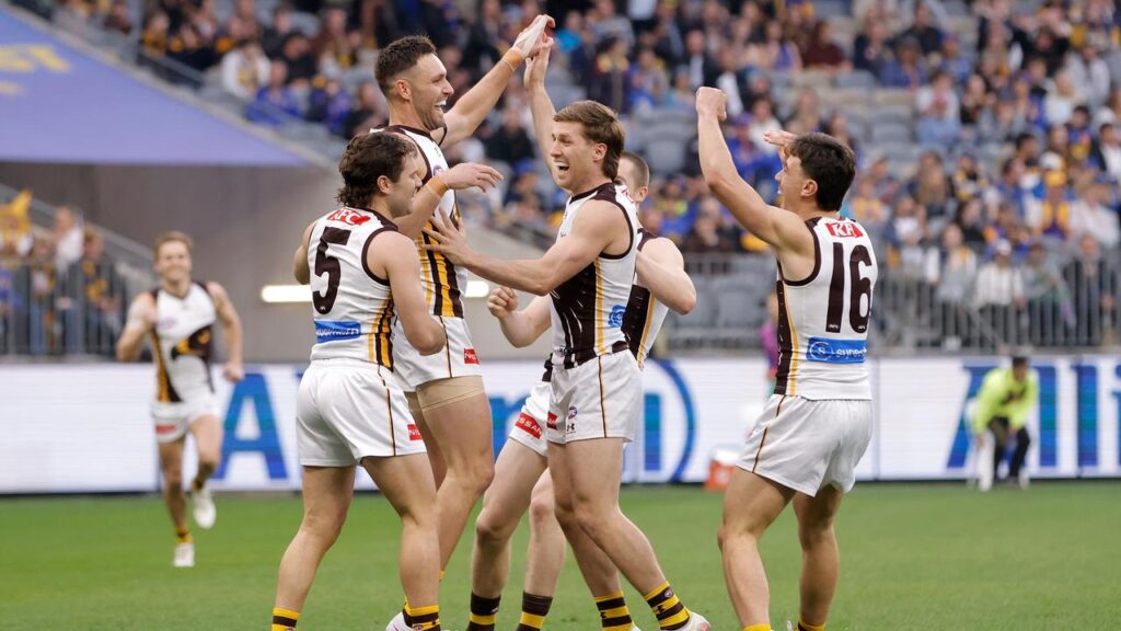 Hawthorn missed third spot but crushed West Coast, with Jack Gunston (2nd left) kicking five goals.
