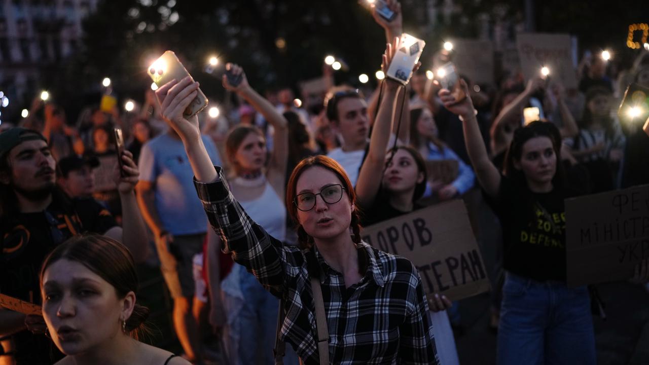 A rally in Kyiv protesting the dismissal of Mykhailo Fedorov