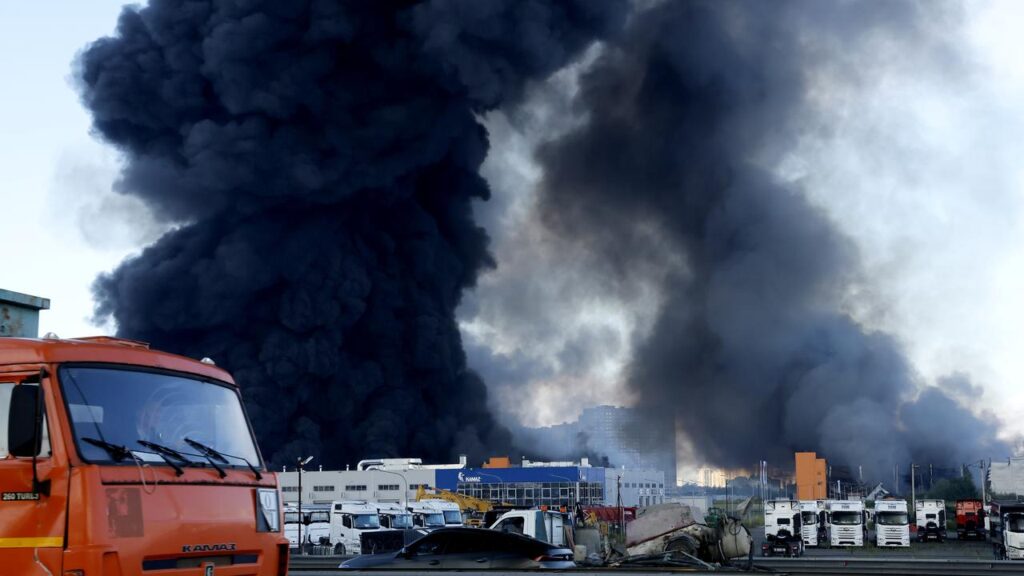 Ukrainian drones hit a warehouse for Russia’s biggest online retailer, burning it to the ground.
