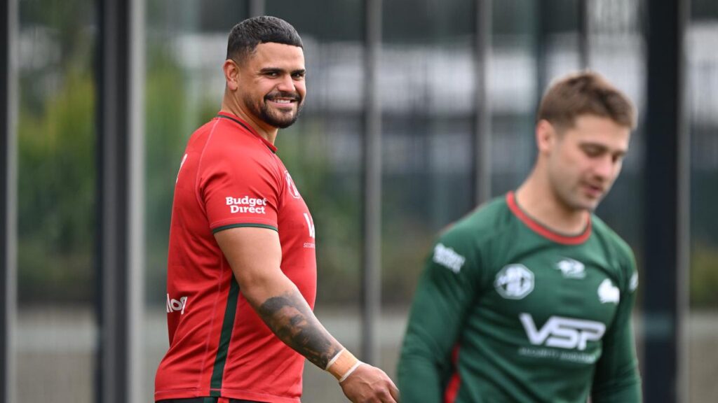 All smiles at Redfern with Latrell Mitchell selected for his first NRL game in months.
