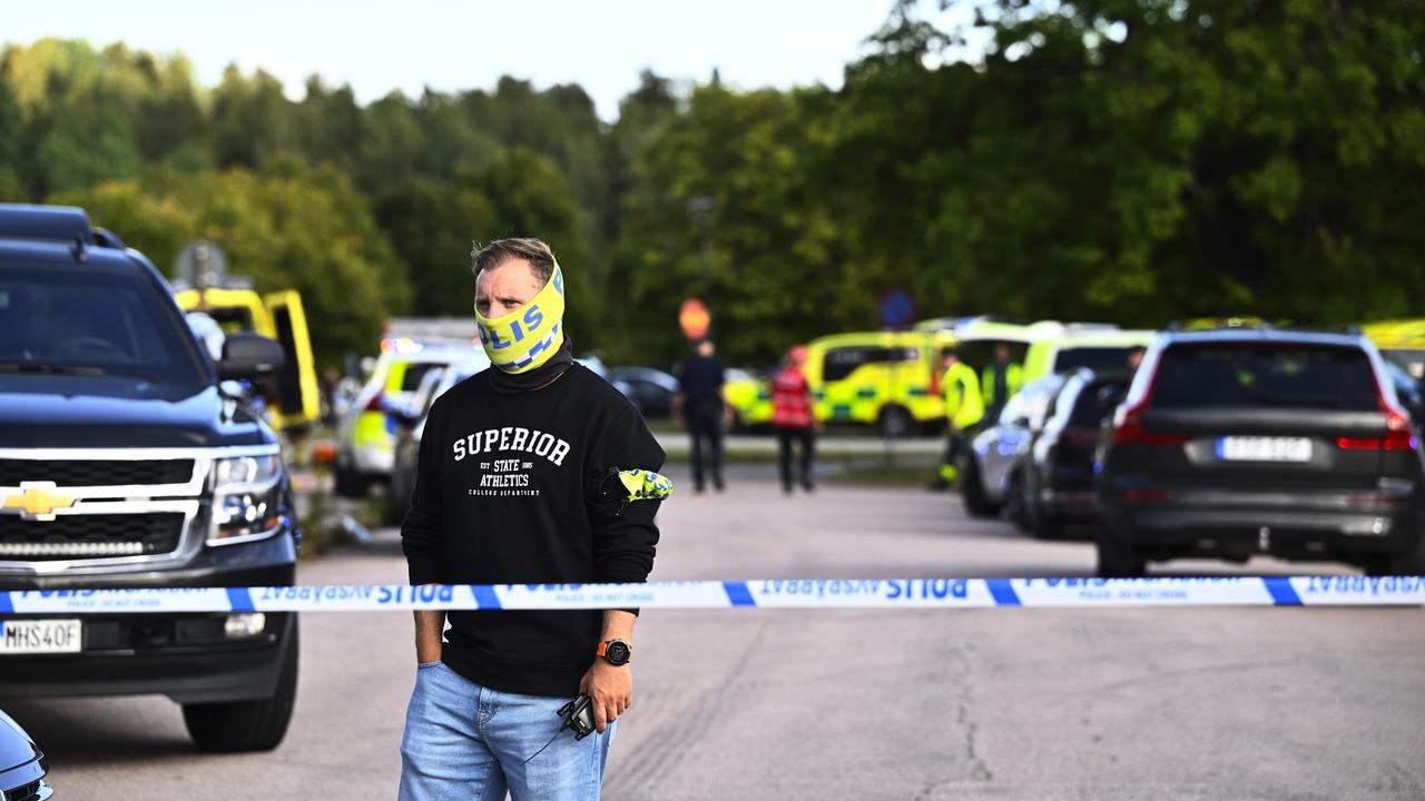 Police after a sword attack at a school in Fagersta, Sweden