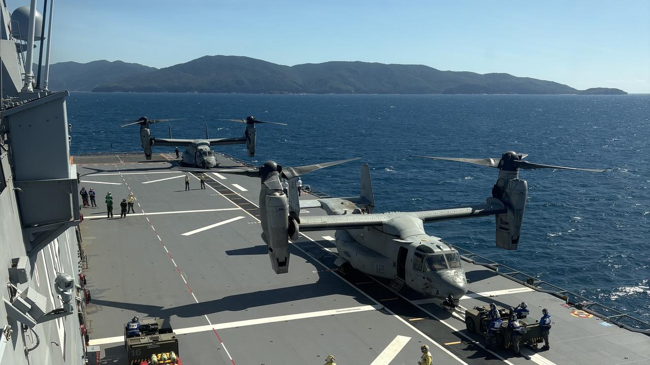 US Osprey aircraft on HMAS Canberra.