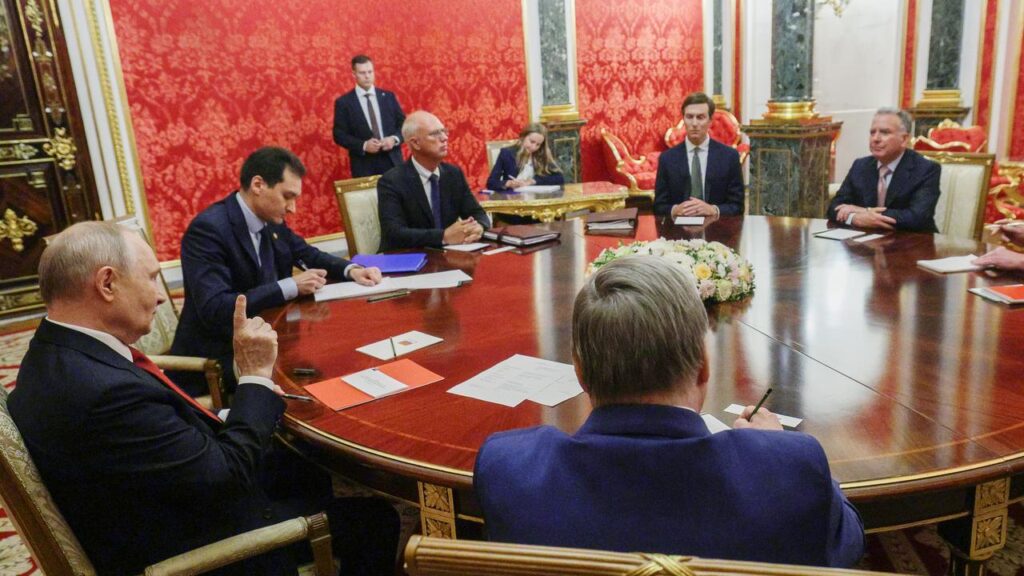 Russian President Vladimir Putin says talks on Ukraine with US envoys are challenging.
