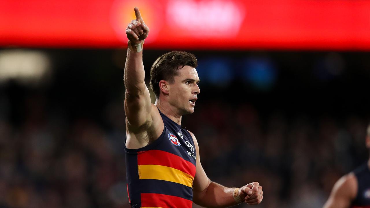 Ben Keays of the Crows celebrates a goal
