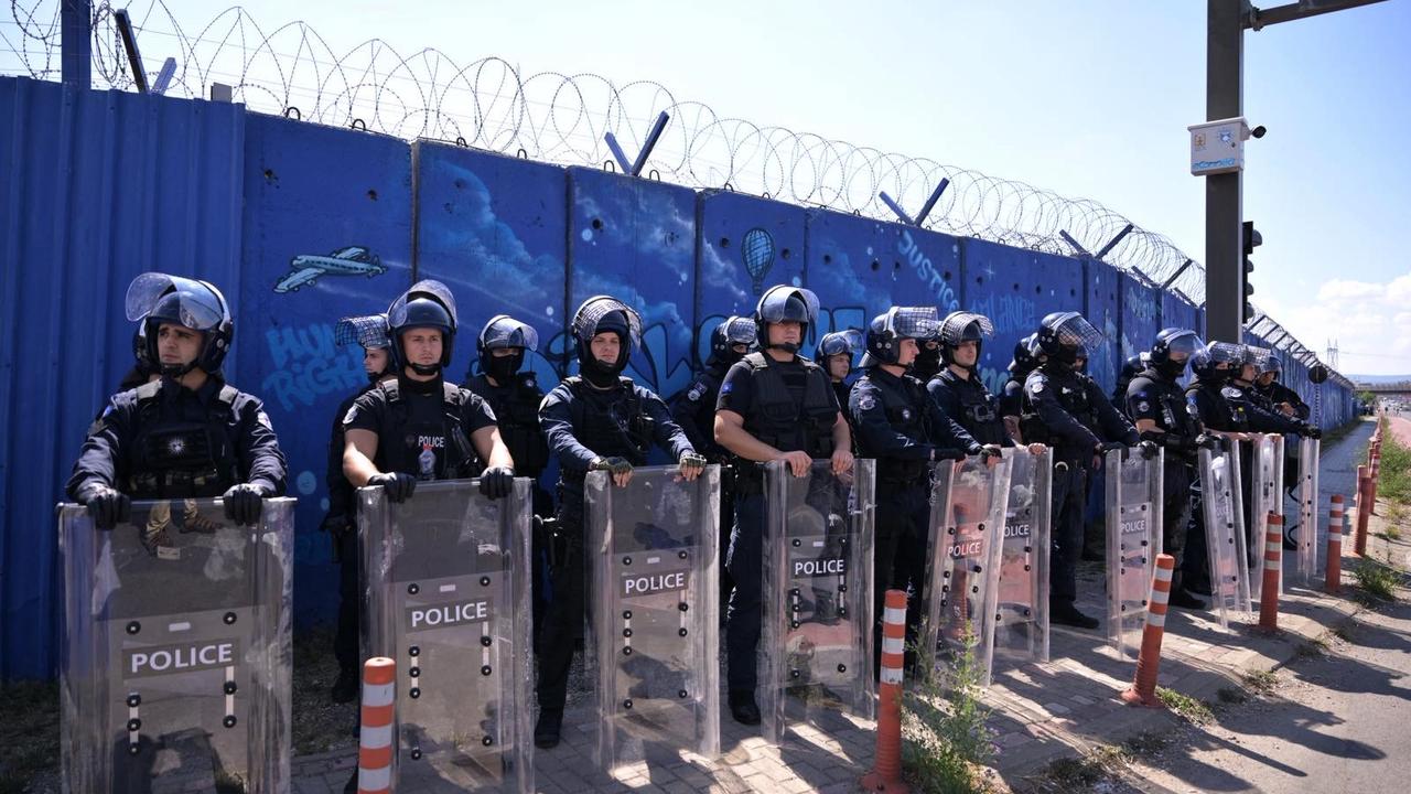 Riot police in Pristina, Kosovo
