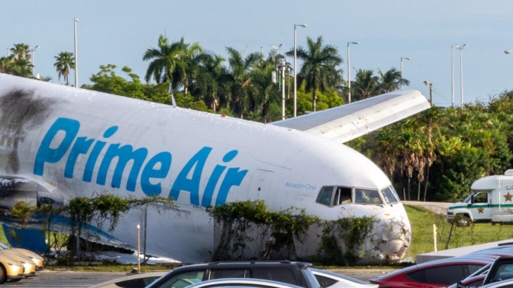 The cargo plane overshot the runway at Miami International Airport.
