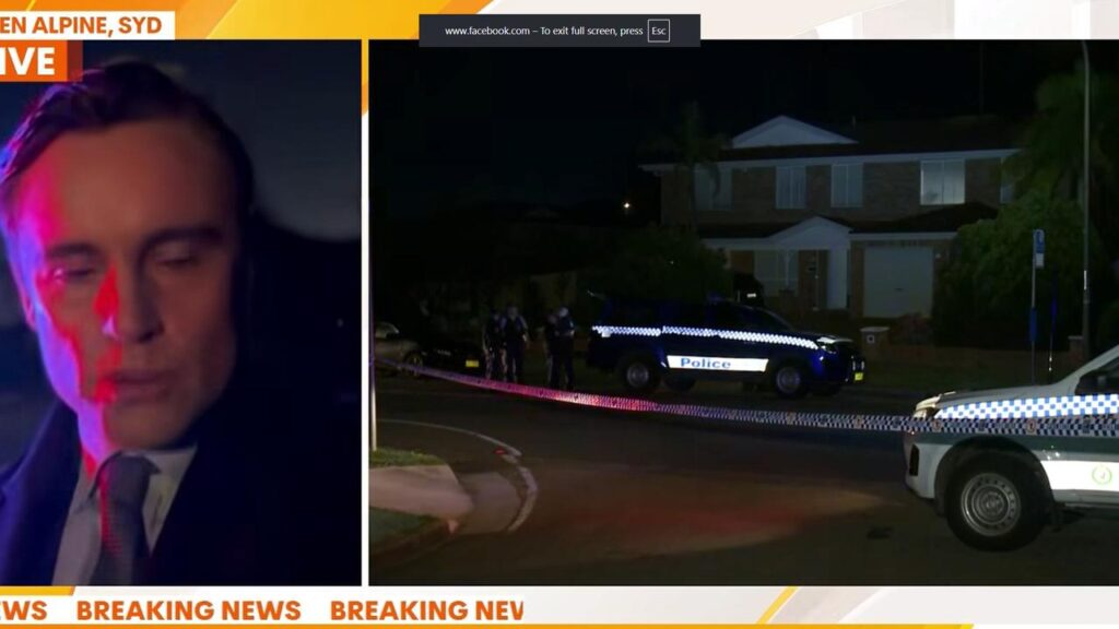 A screenshot captured from a 7NEWS broadcast shows the scene of a fatal home invasion in Sydney.

