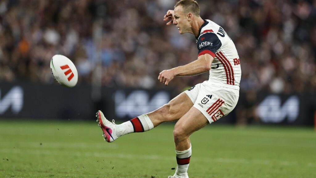 Missed chance: Daly Cherry-Evans sends his field goal attempt right of the posts against Penrith.
