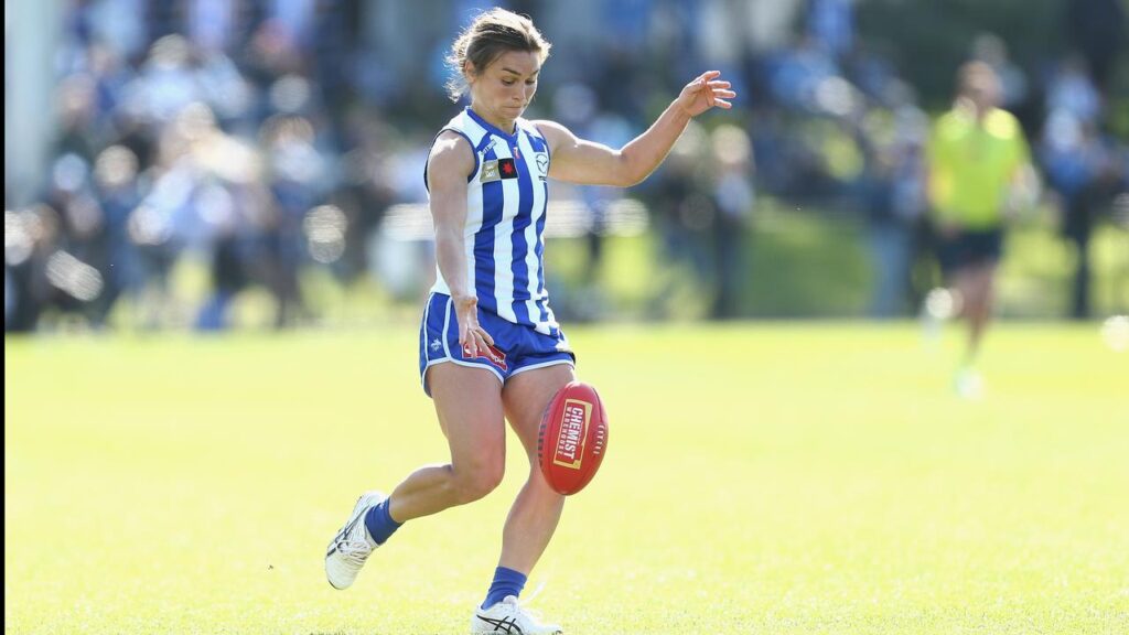 Ash Riddell has led North Melbourne to a record extending fifth win of the season, against Carlton.
