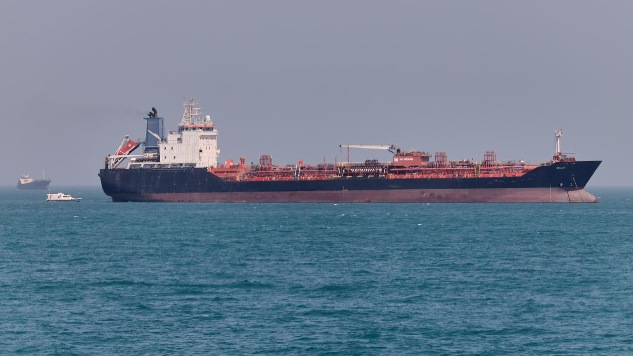 An oil tanker anchored in the Strait of Hormuz