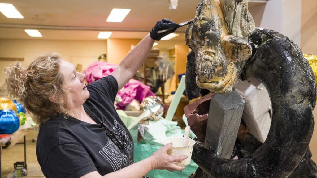 After moving to a bigger Brisbane studio, artist Justene Williams’ sculptures have also grown. 
