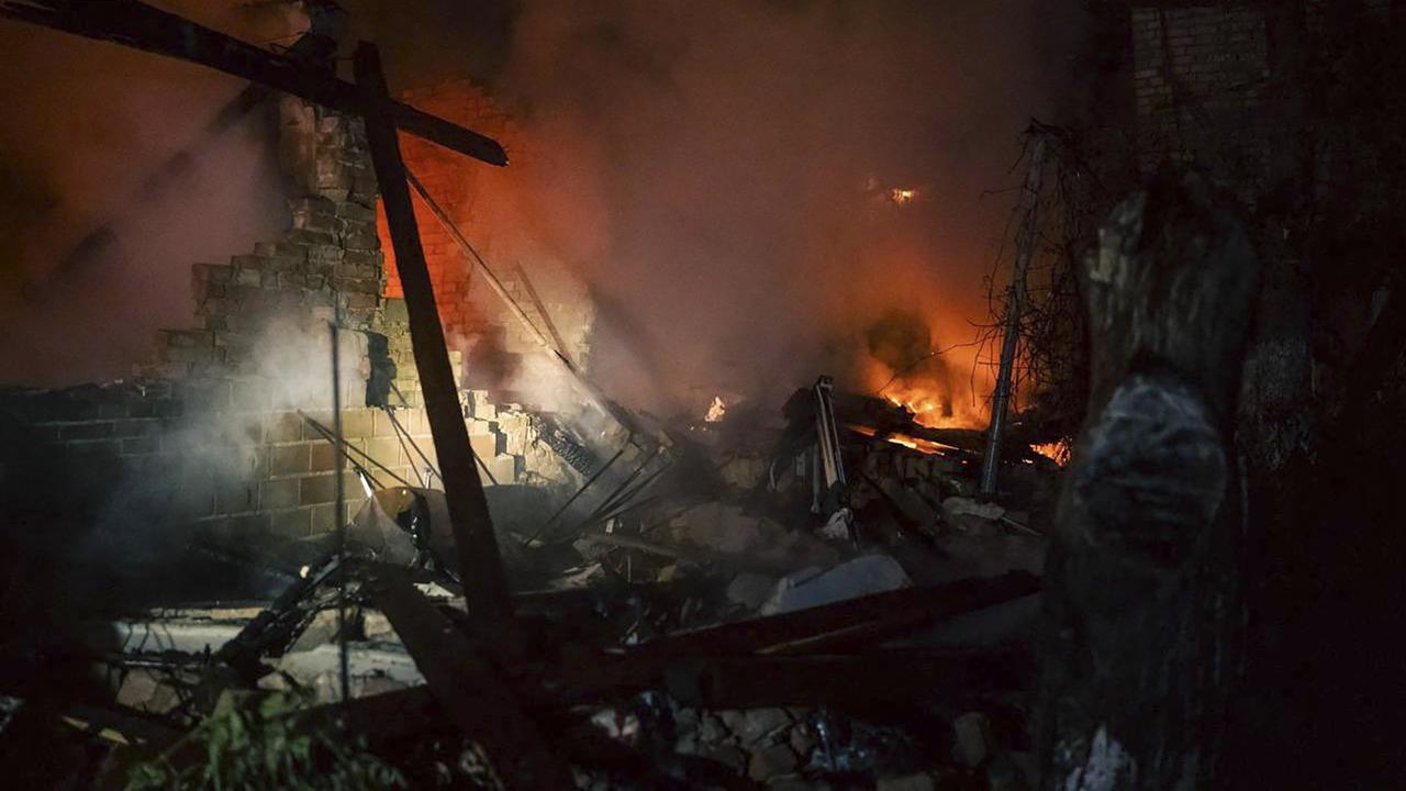 A damaged site following a Russian strike in the Kyiv region, Ukraine