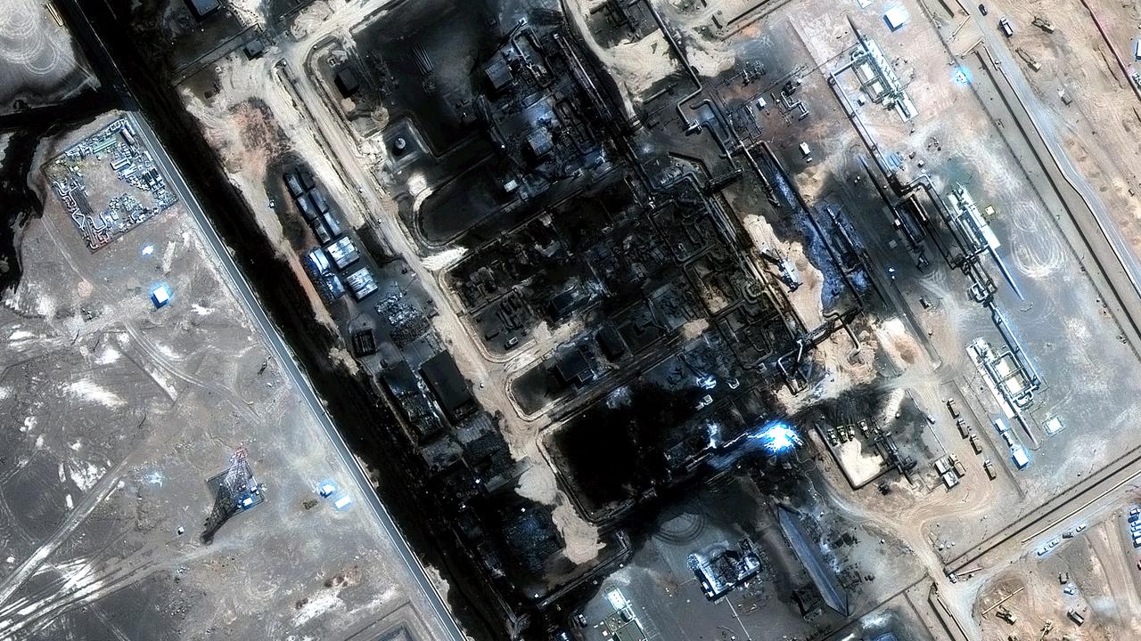 Aftermath of a drone attack on the East-West pipeline in Saudi Arabia