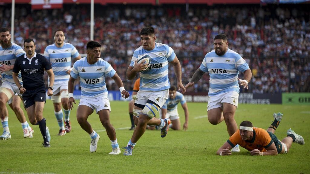 Argentina’s Joaquin Oviedo ran through to score against the Wallabies in a thumping 2024 victory.
