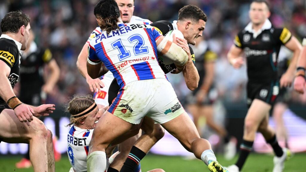 Penrith’s Nathan Cleary suffered a compound fracture after being tackled by Phoenix Crossland.
