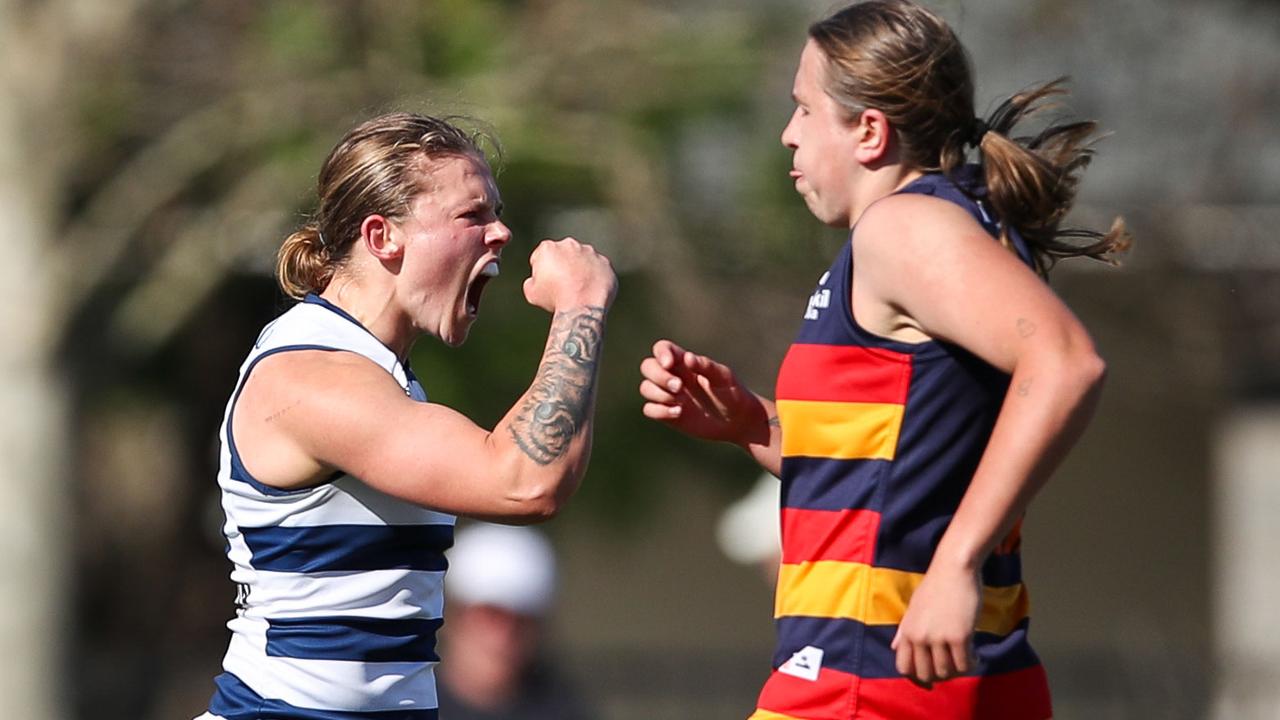 Chloe Scheer's two goals were crucial in the Cats' win over the Crows.