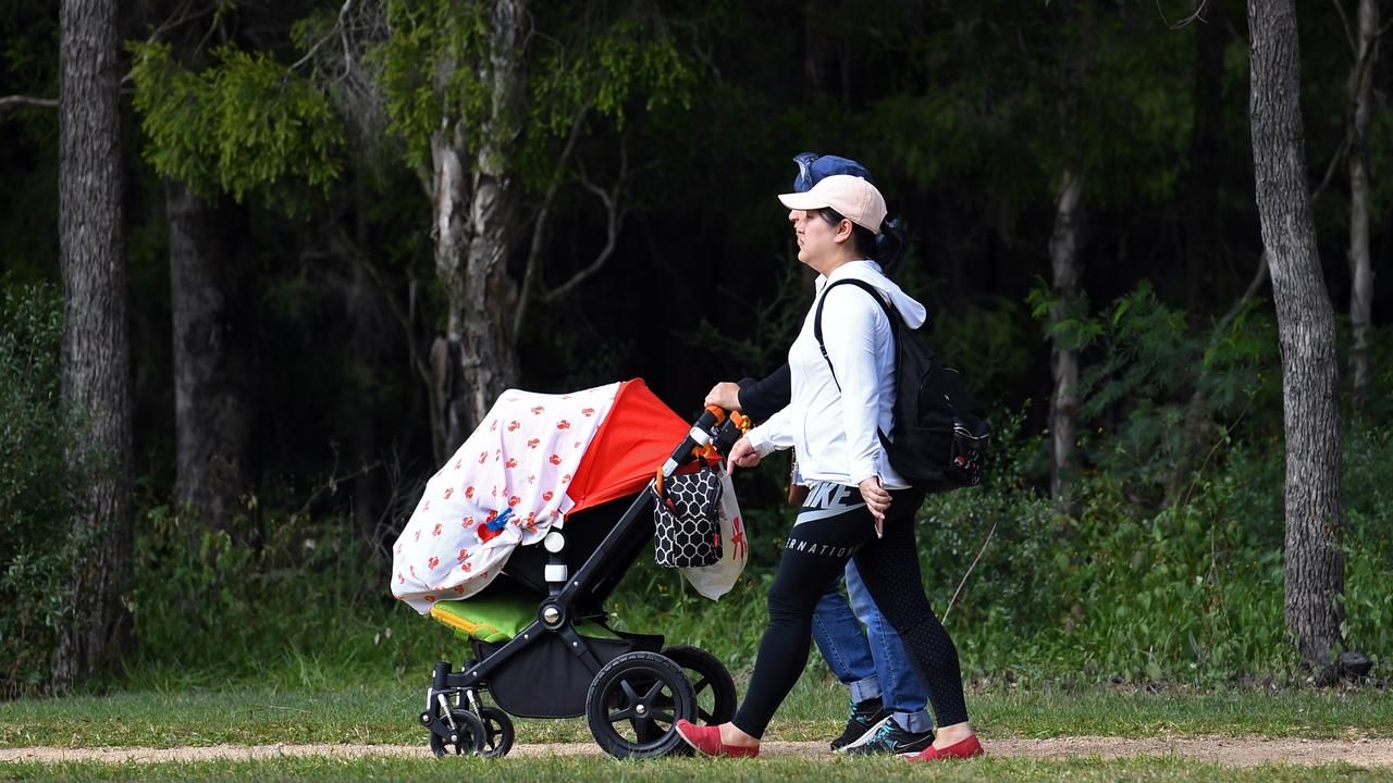 People pushing a pram