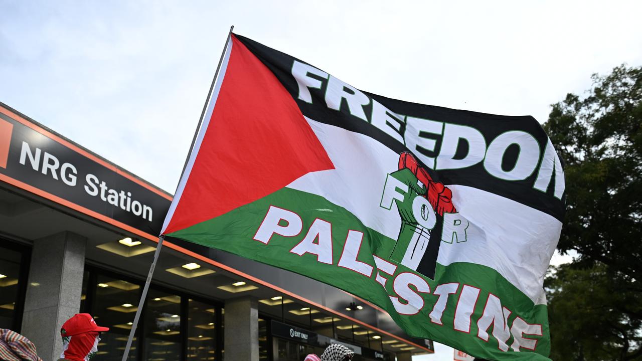 Pro-Palestinian demonstrators at a station prior Ed Sheeran concert