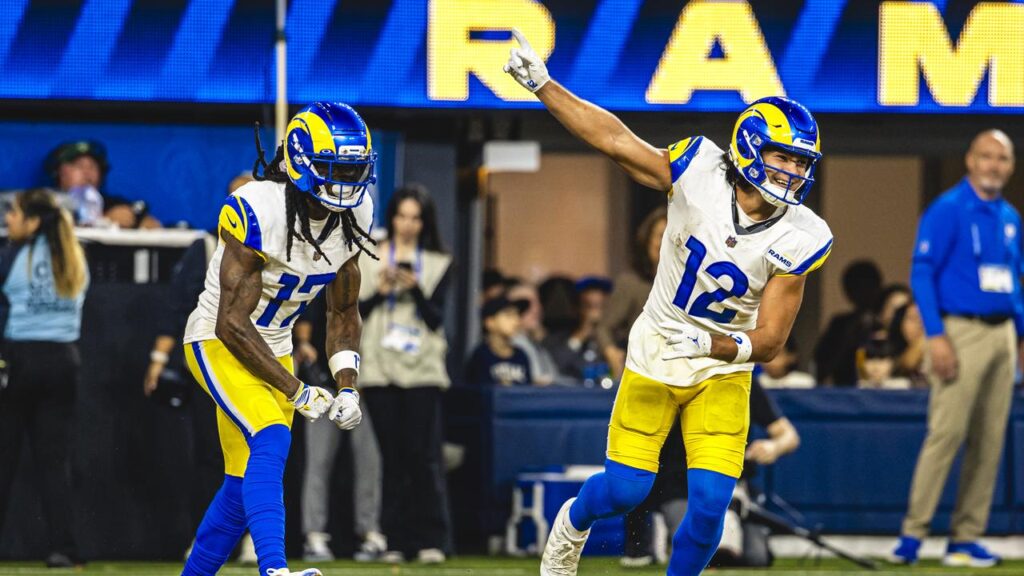Puka Nacua (right) has changed his stance about playing a key NFL clash in Australia.
