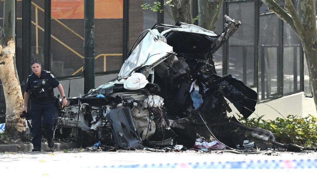 The officer was killed instantly when the police car crashed into a tree in inner Sydney.
