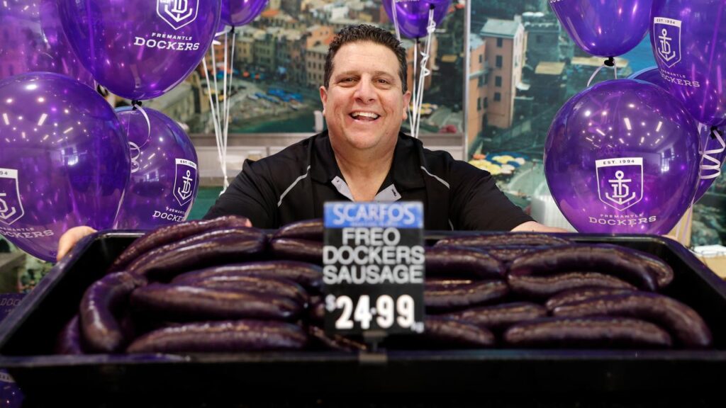 Butcher Tony from Scarfo’s has served up a purple treat for success-hungry Fremantle fans.
