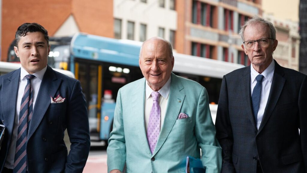 Alan Jones has come face-to-face with one of the five men accusing him of sexual crimes.
