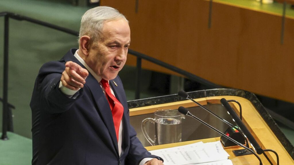 Israeli Prime Minister Benjamin Netanyahu urged any other “moral ‌cowards” to leave the hall.
