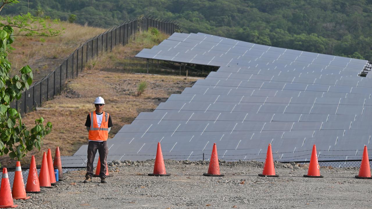 Solar panels are seen at Palau's solar farm
