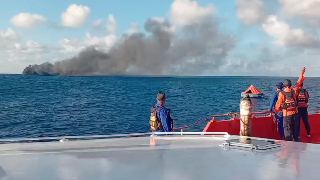 Ferry on fire