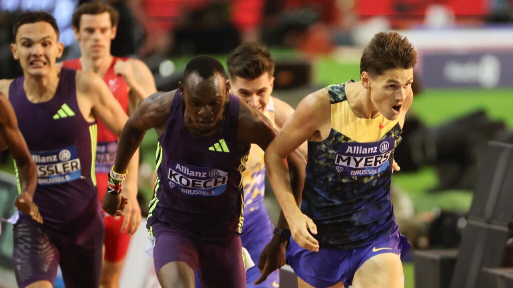 Cameron Myers (r) showed his class to beat a stellar field in the 1500m at the Diamond League Final.
