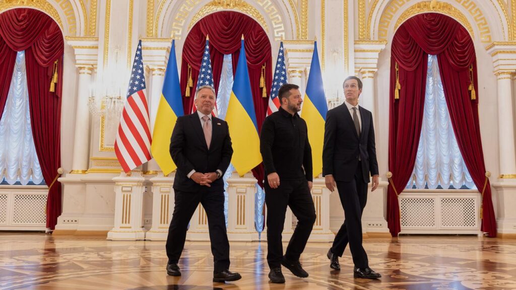 President Volodymyr Zelenskiy says talks touched on security guarantees and economic support.
