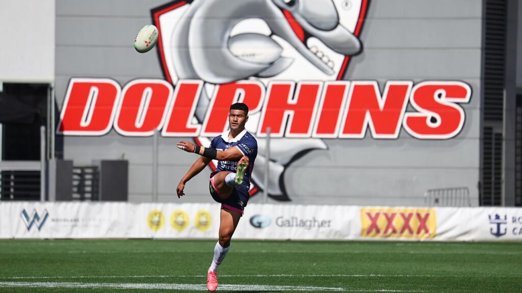 Dolphins half Isaiya Katoa warms up ahead of the preliminary final against Sydney Roosters.
