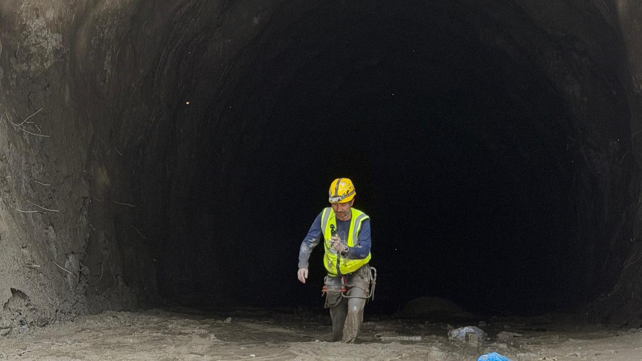 A Nepal army rescuer comes out from the hydropower project