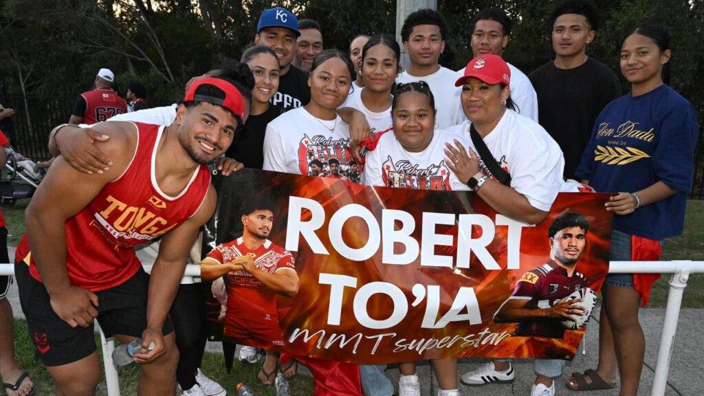 Robert Toia (left) had huge family support ahead of his first Test for Tonga last year.
