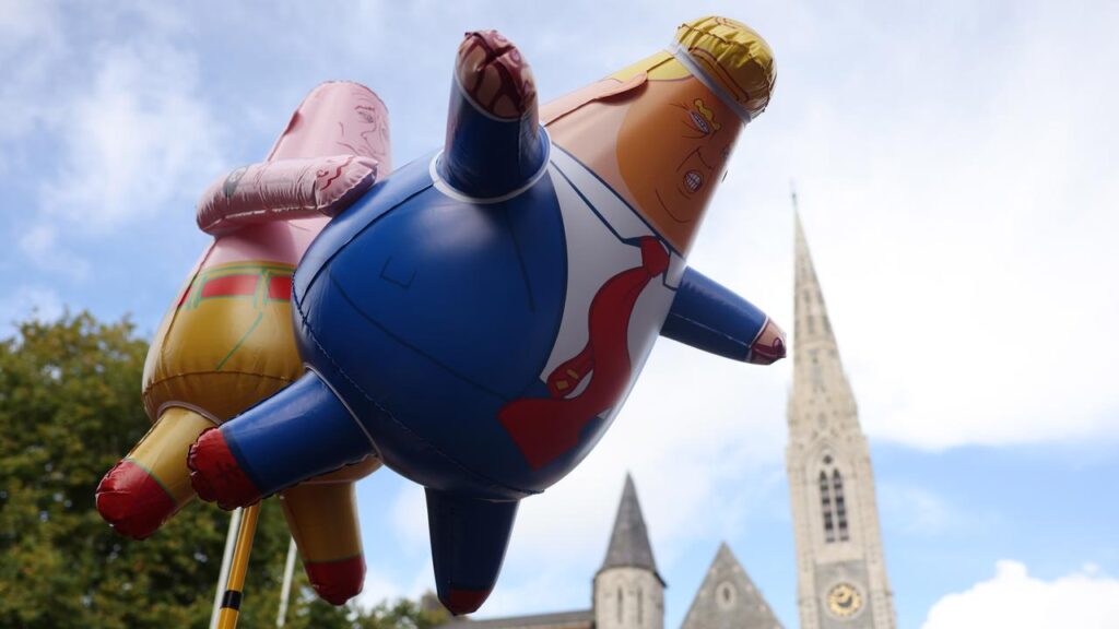 Anti-Trump protesters have taken to the streets of Dublin during the US president’s two day visit.
